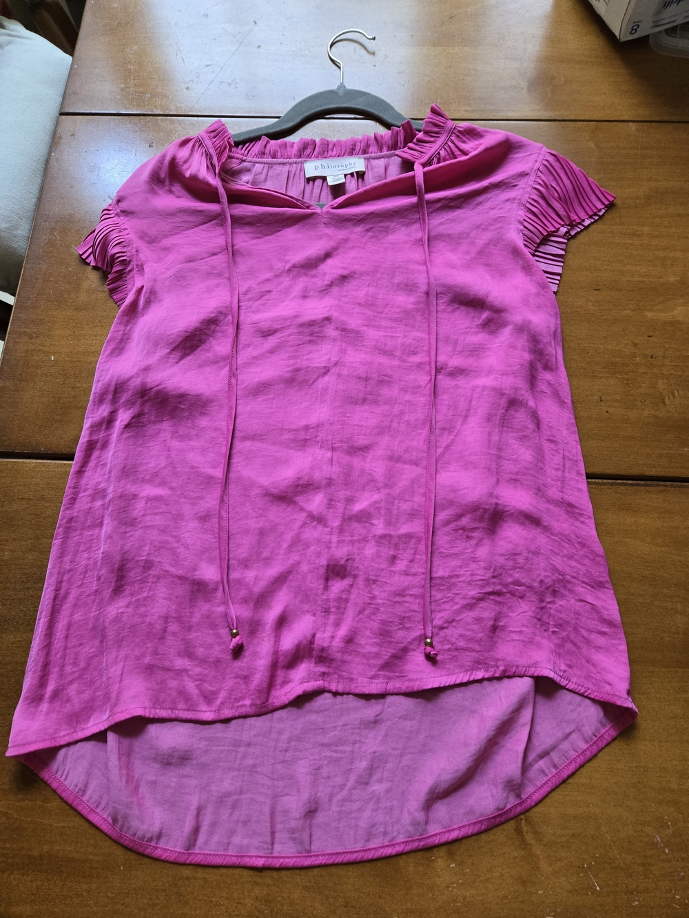 Philosophy Bright Fuchsia Tie-Front Ruffle Sleeve Tunic